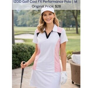 Izod Golf Medium Pink White Colorblock Polo Tennis Golf Country Club Top